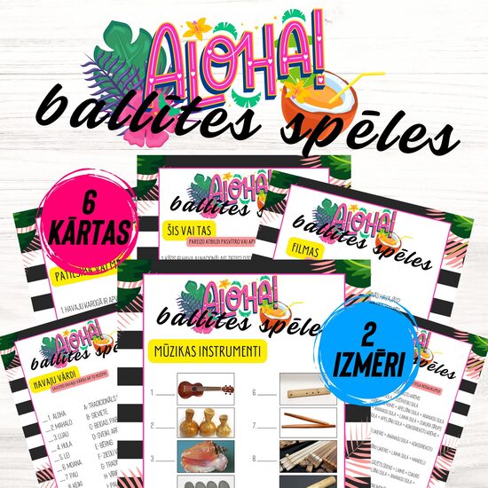 Aloha ballīšu spēle par Havajām tavai tropu ballītei, digitāls PDF fails