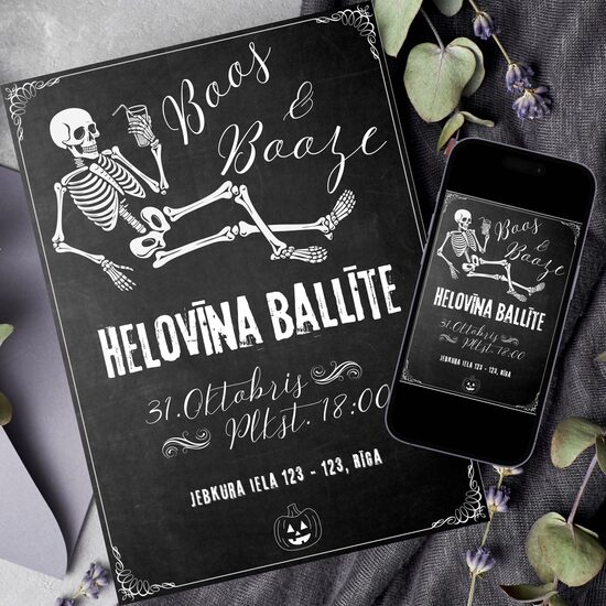 Helovīna ballītes "Boos & Booze" digitāls ielūgums