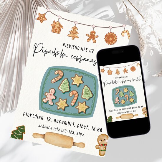 Piparkūku cepšanas ballītes digitāls Ziemassvētku ielūgums